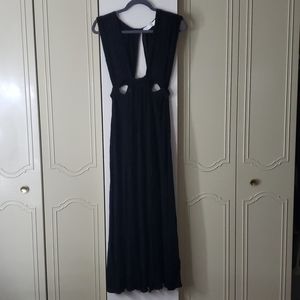 ASTR the LABEL Black Linen Slit Cutout Maxi Dress